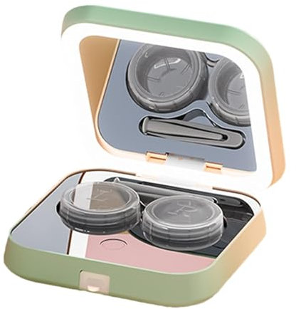 Caja de limpieza de lentes de contacto, limpiador de lentes de contacto de viaje, kit de cuidado de lentes portátil | Arandela de lentes de contacto con espejo y pinzas, caja de limpieza