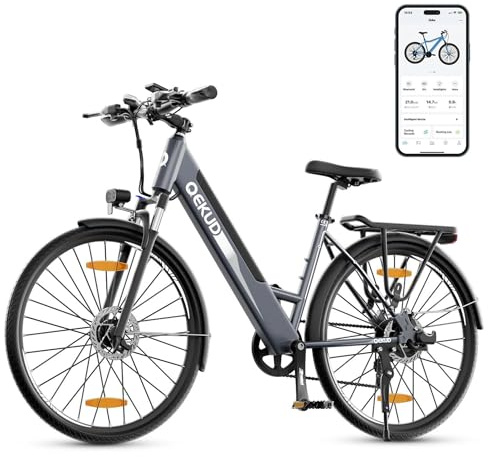 Qekud 26M208 E-Bike, 26 Elektrofahrrad, mit 36V 12.5Ah Li-Ion Akku, 250W Motor, Reichweite bis zu 100KM im Hybrid Modell, Grau