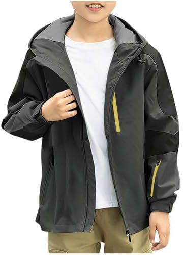 XINYUNZU Unisex Kinder Windjacke Softshelljacke Mode Jacke Windbreaker Wasserdicht Übergangsjacke Kapuzenjacke Outdoor Jackets Jacken für Jungen und Mädchen Outlet Shop Sale Dunkelgrau 12 Jahre