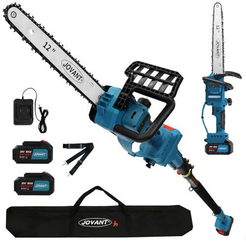 Jovant 12 Inch Electric Pole Saws for Tree Trimming, 2-in-1 Cordless Pole Saw 2 x 4.0Ah Battery Powered Pole Chainsaw Lightweight with Shoulder Strap for Thicker Wood Cutting Pruning