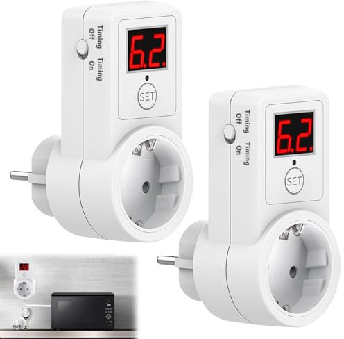 Prise Minuteur, 2 Pièces Minuteur Prise Electrique, Prise Minuterie Intérieure 10 Minutes - 9 Heures 50 Minutes, Prise À Compte À Rebours 230 V pour Appareils Électroménagers, Lampes