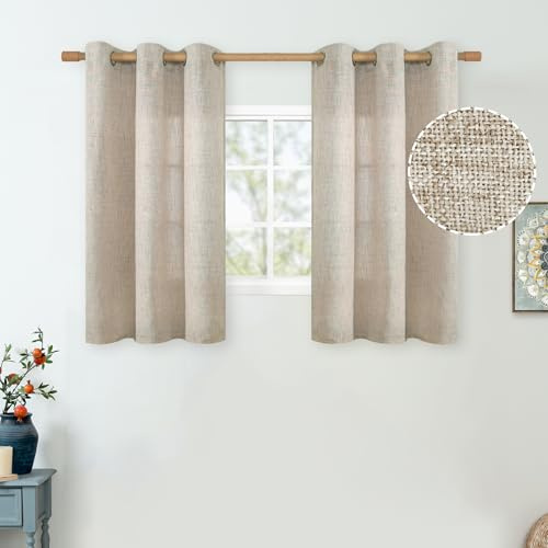 QUEMAS Tende corte in lino, lunghezza 101 cm, per finestre piccole, in iuta filtrante la luce, semi velate, non trasparente, con occhielli, per camera da letto, loft, cantina, casa colonica, larghezza