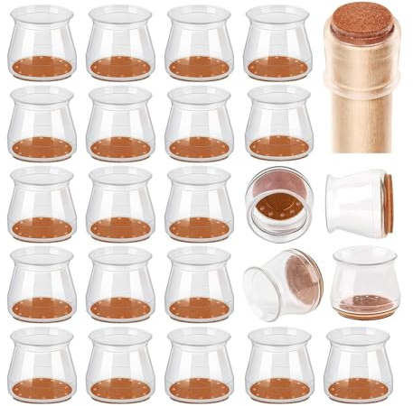 YANGWEN 24 Pezzi Tappi per Sedie Silicone, Gommini per Sedie Rotondi con Feltro, Proteggi Gambe per Mobili 18-25mm, Trasparente Protector Pad per Antiscivolo Tappetini AntiGraffio per Pavimenti
