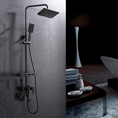 ZDLHGYBS Black Square Shower Set Supercharged Top Spray Lift Shower System Copper Shower Faucet Four Gears With Spray Gun Beautiful practical