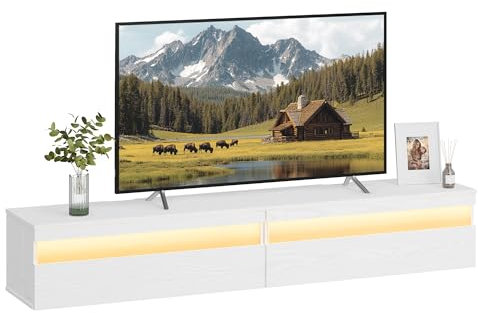 VASAGLE Kailyn Colección - Soporte de TV Montado en la Pared, Mueble de TV Colgante, Estante de Pared para Salón, Estilo Moderno, 178 x 35 x 30 cm, Blanco Nieve LTV138W03