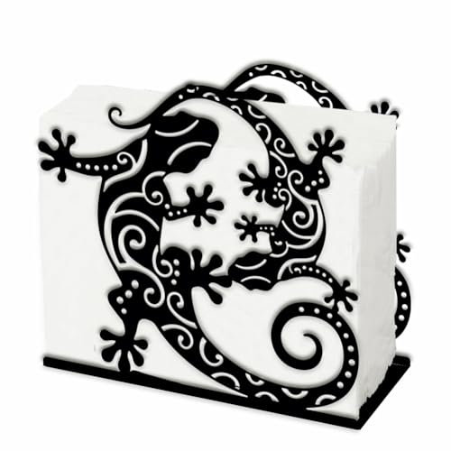 SUPERDANT Serviettenhalter Mit Zwei Geckos Für Tische Serviettenhalter Aus Eisen Mit Tiermotiv Serviettenhalter Mit Durchbrochenem Design Serviettenständer Mit Gecko Motiv Dekor Für Küche