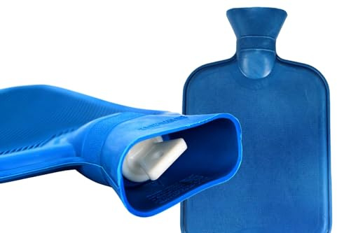 Wärmflasche 2L, Heizflasche, Wärmetherapie, Bettflasche Rot Blau ohne Bezug, Naturkautschuk, gegen Bauchschmerzen Rückenschmerzen Menstruationsbeschwerden (1x Blau)