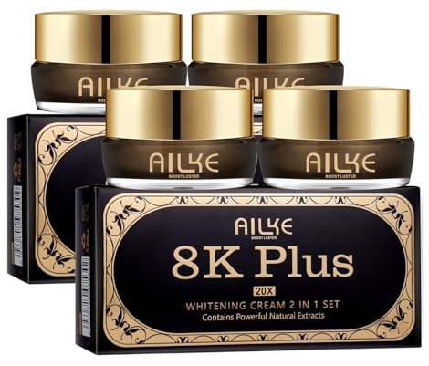 AILKE 8K Plus Crema viso sbiancante, schiarente, rimozione macchie scure, crema viso giorno e notte, pulisce profondamente la pelle con niacinamide, glutatione, collagene, 25 g x 2 (confezione da 2)