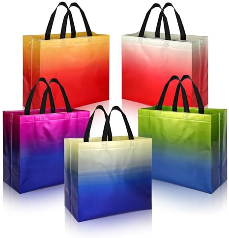 PHOGARY 10 Stück Große Geschenktaschen mit Henkel, Wiederverwendbarer Tüten mit Farbverlauf zum Geburtstagstüten, Hochzeit, Mitgebsel Tüten Abschieds, Vliesstoff Geschenktasche Geschenkverpackungen