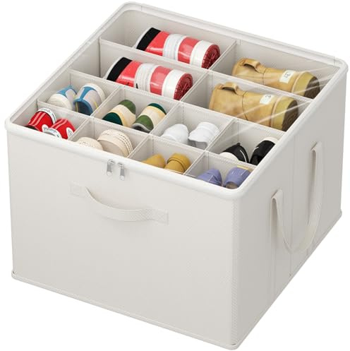 Lifewit Schuhorganizer für 8 Paar, Großer Schuhschran für Closet mit Unterteilungen und Deckel, Platzsparende Schuhkarton mit Griffen für Schuhaufbewahrung, Weiß, 1er Set