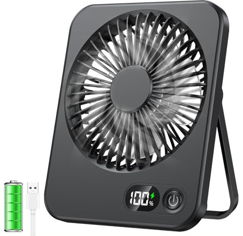 ITJMRJP Ventilatore da Tavolo 2500mAh Batteria Ventilatore Portatile USB Ricaricabile Mini Ventilatore Piccolo Silenzioso 5 Velocità Display LCD Ventilatore Scrivania per Ufficio Casa Viaggio(Nero)