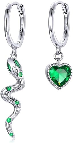 Sterling silver smycken, silver orm älskar örhänge 925 Silver Green Heart Cz Hoop örhängen för kvinnor bröllop fina smycken