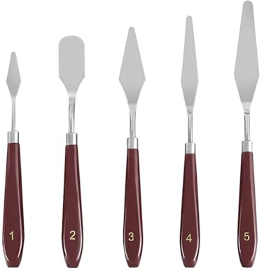 5 Pcs Stainless Steel Cake Cream Spatula Frosting Icing Decorating Spatula Art Oil Painting Knife Drawing Color Mixing Scraper with Wood Handle for Cake Fondant
