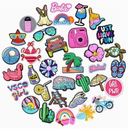 35 stycken skoberlocker, fräscha strandskor, Crocs-berlocker, tecknad sko gör-det-själv dekoration, PVC skoberlocker, crocs-klistermärken för barn, pojkar, flickor, vuxna, 2–3 cm, PVC, nylonspänne,