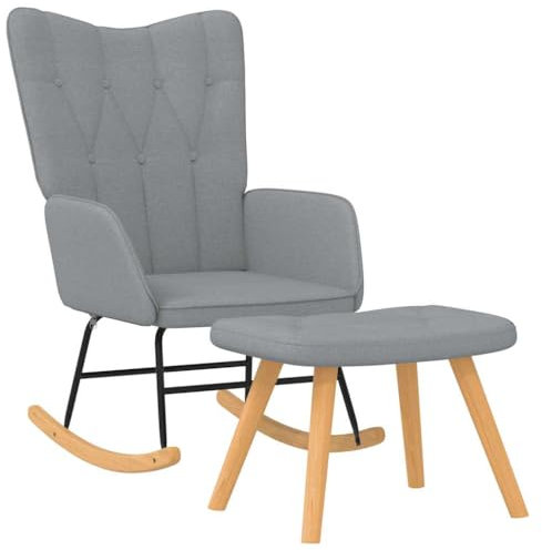 IBUQDDV Schaukelstuhl Garten Schwingsessel Lesesessel Schaukelstuhl Wohnzimmer Schaukelsessel mit Hocker Hellgrau Stoff für Garten, Schlafzimmer, Wohnzimmer, Ecke, Veranda