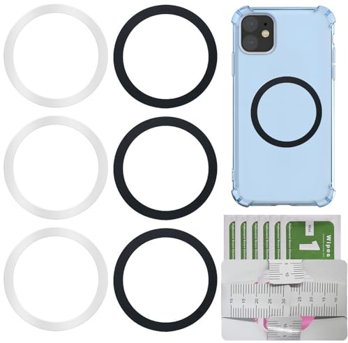 iwontalersy 6 Pezzi Anello Magnetico Universali,Ultra Sottili Anello Adesivo Metallo Universale,Attaccare al Supporto e Accessori(Nero + Bianco)