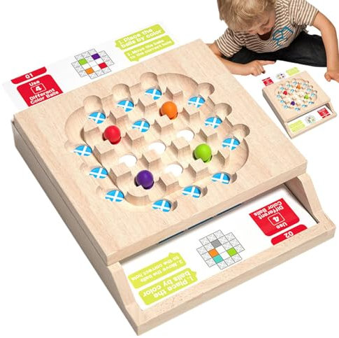 Wooden Board Bead Game, Color Matching Logic Puzzle, Fine Motor Skill Toy for Preschool Learning Activities Toddler, Classroom, Homeschool, 8.66x7.28x1.77 Inches