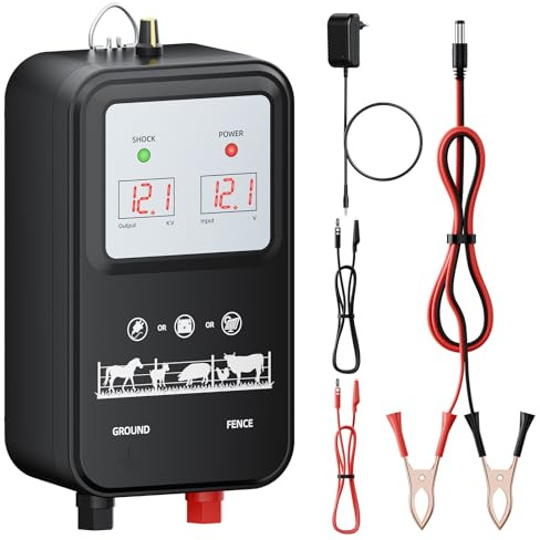 15 km Clôture Électrique Solaire 12KV pour Bétail - Sortie Réglable 7-12KV, 3 Modes d'Alimentation (Secteur/Batterie/Solaire)