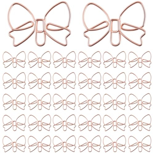 craspire 100Pcs Rose Gold Bow Trombones Bowknot Noeud Papillon Drôle Mignon Mini Trombones en métal Signets Planificateur Pinces décoratives Supports pour Document Note Tri Organisateur DIY Artisanat