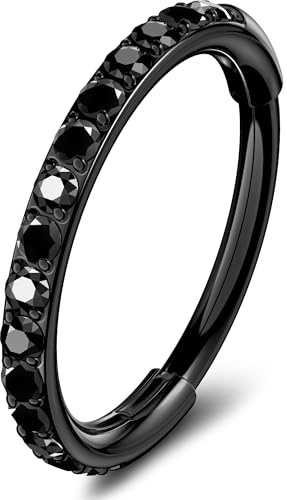 OUFER 20g Halloween Piercing Naso, Acciaio chirurgico 316L Segmento con Cerniera Nera Clicker, Orecchini con Zirconi neri Daith Rook Tragus Cartilagine Elica Piercing al labbro Gioielli Donna 8 mm