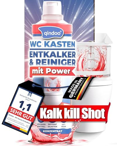 Qindoo WC Spülkasten Entkalker Shot - Extra Kalklöser für Aufputz und Unterputz WC-Kästen auch bei starken Kalk Krusten der Toilettenspülkasten Mechanik, 125ml