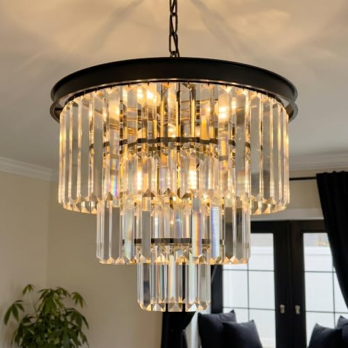 Kronleuchter Kristall - Kronleuchter Modern - Kronleuchter Schwarz Ø 40 cm | Kronleuchter Kristall Schwarz für Wohnzimmer, Kücheninseln & Flure, passend für Dimm- und Farbtemperaturschalter