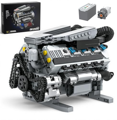 Mavo brix Kit de Modelo de Motor V8 Que Funciona, Moc Coleccionable Mini V8 Motor Building Set con Motor, decoración de Oficina en el hogar, Regalo Ideal para 14 + y Adultos, 931 PCS