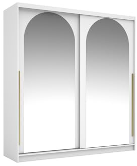 Vente-unique - Armoire 2 Portes coulissantes – avec miroirs – L200 cm – Coloris : Blanc - ALVARENO