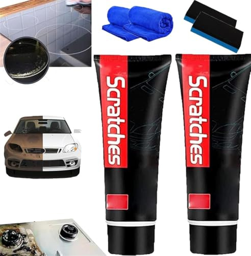 Scratch Free Stove Top Scratch Remover, Cooktop Heavy Duty Cleaner and Polish, Polishing Wax for Glass Ceramic Stove Top Cleaner, Car Paint Scratch Repair,Stain Remover for Stove,with Sponge (2 Pcs)