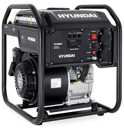 HYUNDAI Inverter Stromerzeuger HY3800i – 3.8 kW max. Leistung, Benzin Generator mit reinem Sinusstrom, 2x 230V, ECO-Modus, ideal für Camping, Baustelle und als Notstromaggregat