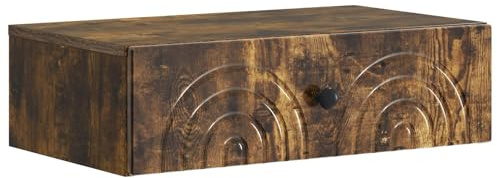 HFXHIJXQ Mesa auxiliar montada en la pared con cajón, consola de noche en aspecto de roble ahumado, elemento de cajón de pared de madera, 59 x 34,5 x 17 cm