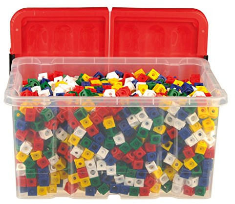 Wiemann Lehrmittel - Steckwürfel für die Grundschule - 1000 Stück - Kantenlänge 1,7 cm - Dick-System - Inkl. Aufbewahrungsbox - Würfel-Set in Rot, Gelb, Blau, Grün, Weiß