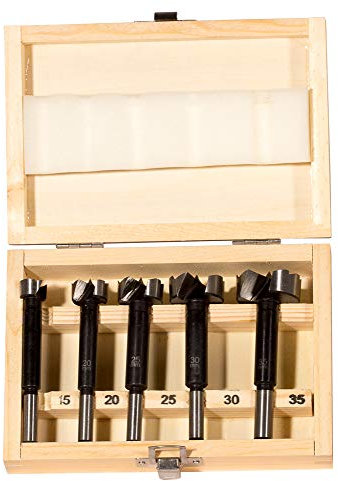 fischer Forstnerbohrer-Set 5-teilig Durchmesser 15, 20, 25, 30 und 35mm in Holzbox Forstnerbohrer gezahnt mit Zentrierspitze und abgesetztem Zylinderschaft