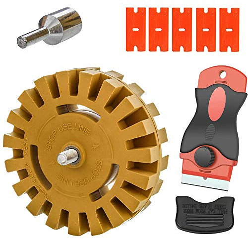 Gebildet Removedor de Calcomanías de Coche de 4Pulgadas, Removedor de Calcomanías de Vinilo para Ruedas con Adaptador de Taladro, Rueda de Goma, Removedor de Rayones de Plástico