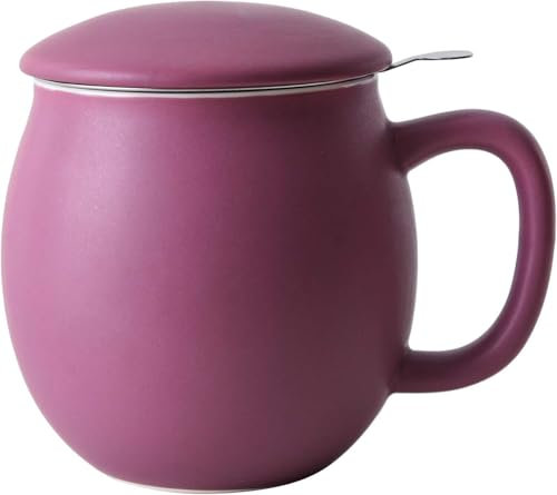 Yundu Tasse à thé en porcelaine avec infuseur et couvercle, 350 ml, violet mat