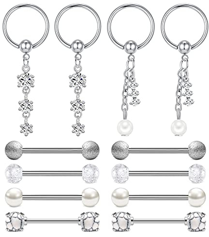 D.Bella 14G Anillos de Pezón de Acero Inoxidable de Pezón Anillos CBR con Concha de Estrella de Delfín Piercing de Pezón Joyas para Mujeres 6 Pares