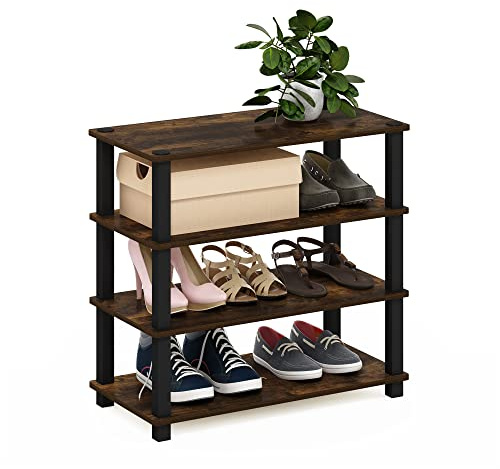 Furinno Turn-S-Tube Schuhregal mit 4 Ebenen, Bernsteinkiefer/Schwarz