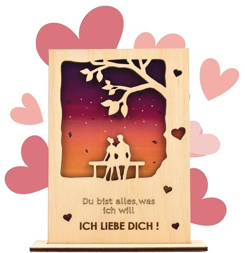 Busy Bug Grußkarte Aus Holz Handgefertigte beschreibbare Holzkarte Liebeskarte Ich Liebe Dich Geschenkkarte Karte zum Hochzeitstag Geschenkkarten Mit Umschlag (Ich Liebe Dich 2)