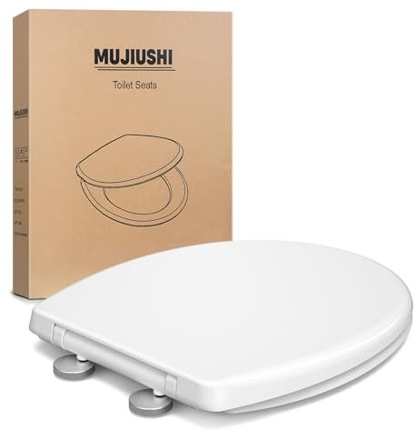 Abattant WC, MUJIUSHI Lunette de Toilette avec Fermeture en Douceur, Frein de Chute, Dégagement Rapide à Un Bouton et Charnière Réglable, Abattant WC en Forme de O