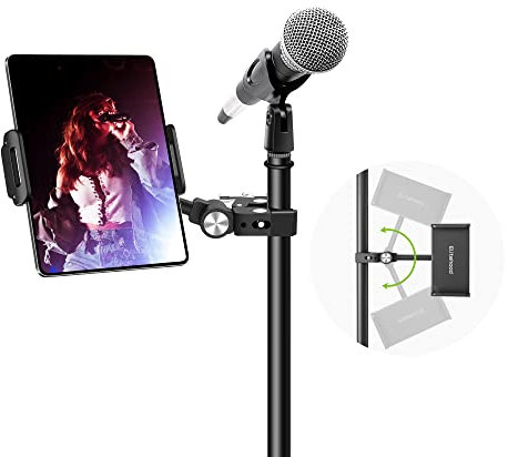 Elitehood 2023 Newest Aluminum iPad Holder for Mic Stand, Side Mount Music Stand Holder for Microphone, 360° Adjustable Tablet Holder for iPad, iPhone and More 4-13in Tablets