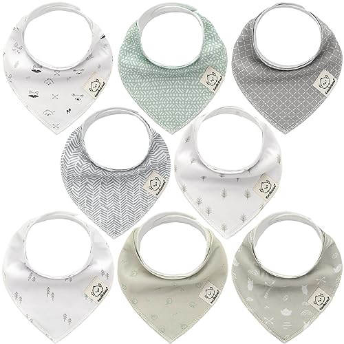 KeaBabies 8-Pack Organic Baby Bandana Bibs for Boys, Girls - Super Absorbent Triangle Baby Bibs for Drooling and Teething Infant, 100% Cotton Extra Soft for Newborn, Infant 0-36 Months (Nordic)