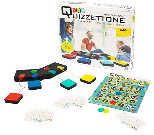 Giochi Preziosi Quizzettone, Gioco da Tavolo Interattivo con Console LED, Carte Multilivello e Pedine, Gioco in Scatola per Tutta la Famiglia e Amici con 200 Carte, 1600 domande e 4 Difficoltà