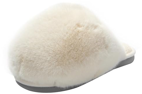 JOMIX Ciabatte Pelose Donna Invernali da Casa Pelliccia Sintetica Pantofole Pelose Donna Calde e Comode MD3753-2 (Bianco, 41)