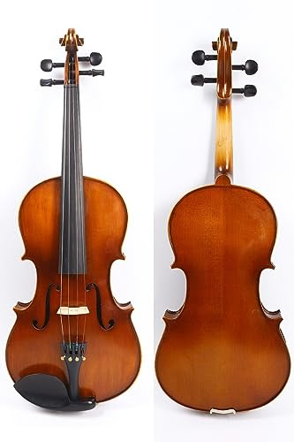 WUQIMUSC Akustische Viola handgefertigte Bratsche Ahorn Fichte Holz Ebenholz Beschläge Teile mit Koffer Tasche, Bogen (braun-4Str-16'')