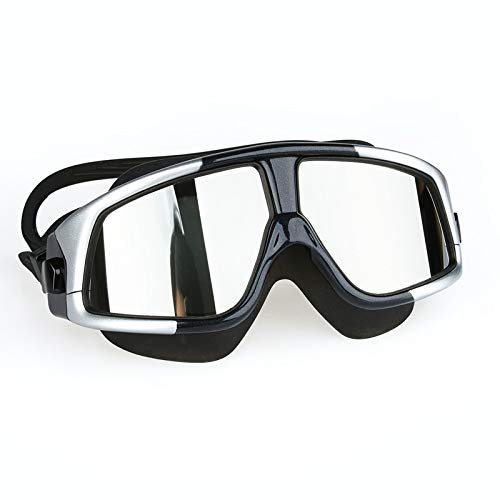 ZJCNHY Schwimmbrille Schwimmbrille, bequem, Silikon, großer Rahmen, Schwimmbrille, Antibeschlag, UV-Schutz, for Herren und Damen, Schwimmmaske, wasserdicht (Color : Mirror Silver Black)