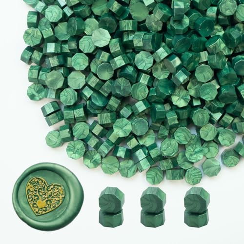 Wachs Siegel Perlen, Ioggtser 500 PCS Achteck Siegelwachsperlen für Wachssiegelstempel, Siegelperlen zur Herstellung von Wachssiegeln für Hochzeits- und Partyeinladungen (Pine Green)