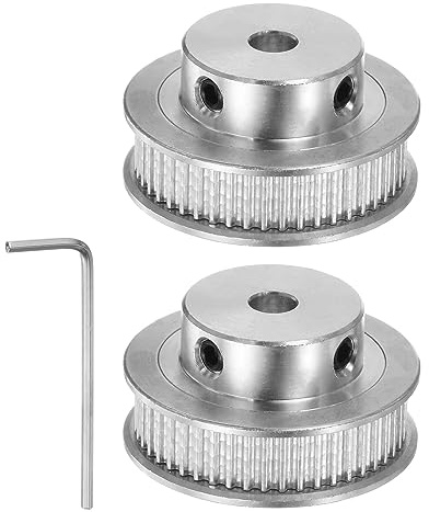 sourcing map 2Stk 2GT Umlenkrolle 48 Zähne 5mm Bohrung 32mm Durchmesser Aluminum Zahnriemen mit 2mm Sechskant Schlüssel für 6mm Breite Gürtel 3D Drucker CNC Maschine Zubehör Silberton