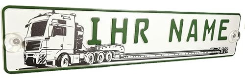 LKW Truck Fahrerschild Schild Namensschild mit Name oder Text Funschild Fun Schild Wunschtext AUTO Trucker Car Grün, Geburtstag Geschenk