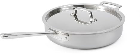 MARTHA STEWART Martha - Sartén de acero inoxidable de 3.5 cuartos de galón con tapa e interior antiadherente de cerámica