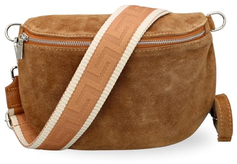 Brise Art AFIA Suede Bauchtasche Wildleder Handgefertigt Crossbody Bag | Damen Umhängetasche, Echtes Wildleder, Schultertasche mit Ledergurt & wahlweise gemustertem Riemen, 3 Fächer, Made in Italy